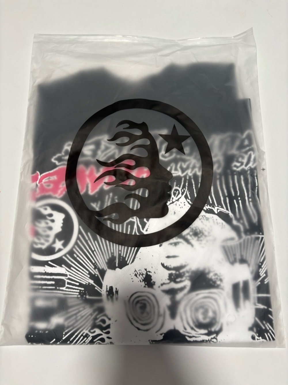Short Sleeve Graphic Tee in Black and White with Pink Accent
